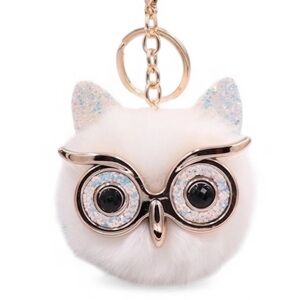 Owl Alloy Plush Unisex Bag Pendant Keychain WHITE